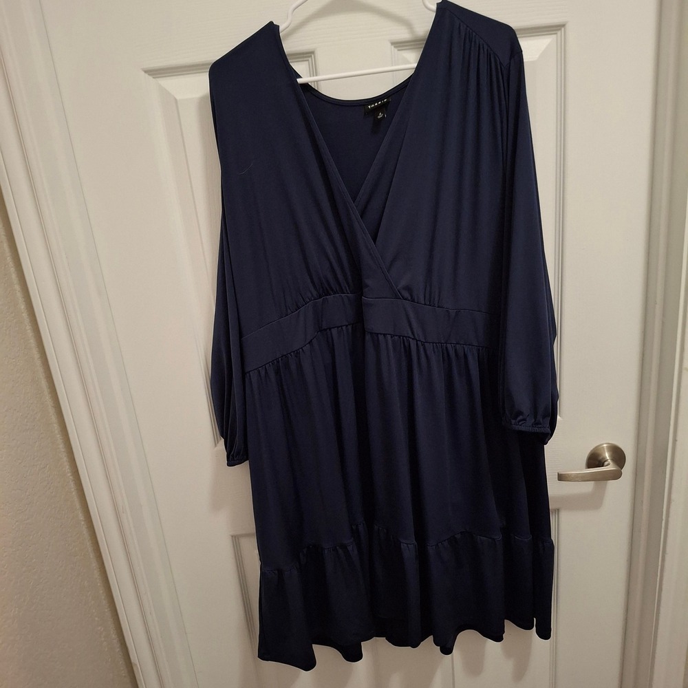 Torrid Navy Blue V Neck Long Sleeve Tiered Ruffle Midi Dress‎ Size 4 4x